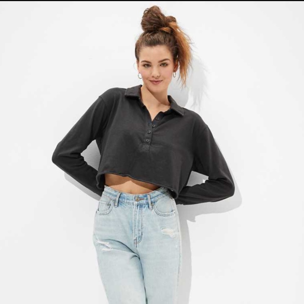 AE cropped long sleeve polo